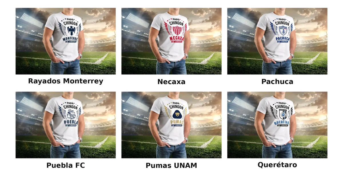 Playera Papa Chingon Equipos Futbol Mexicano Personalizada